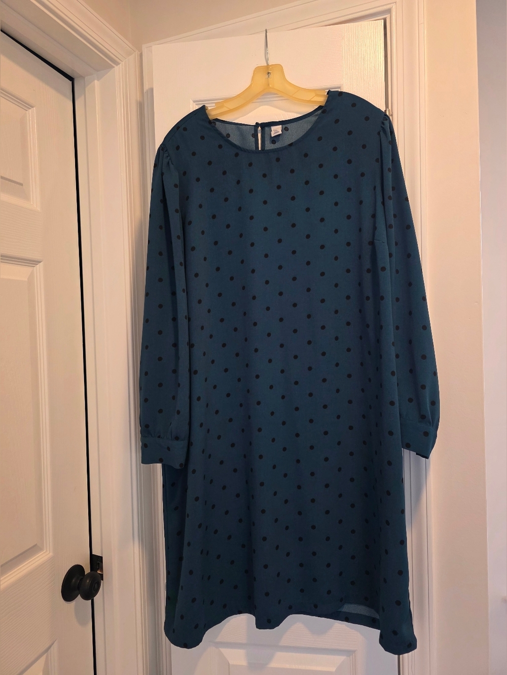 Old Navy Teal Dress with Black Polka Dots - Long Sleeve
